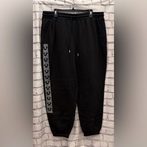 True Religion :XXL Unisex  Jet Black Jogger Pants with Logo Detail Crystal Box